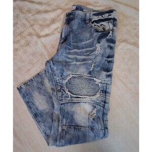 Track 23 Men's 42" 32"Blue Denim Straight Leg Jeans Slim Fit Light  Distressed